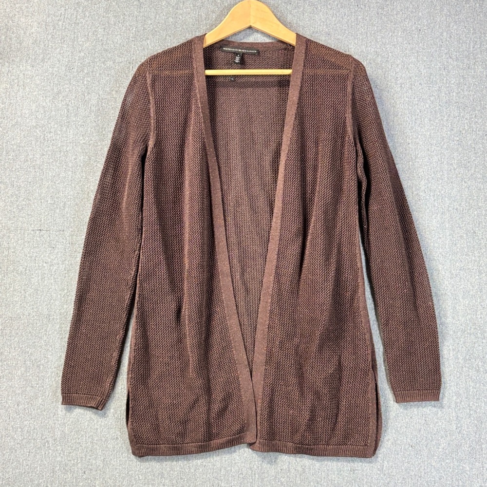 White House Black Market Metallic Copper Brown Open Stitch Cardigan Sweater SZ S